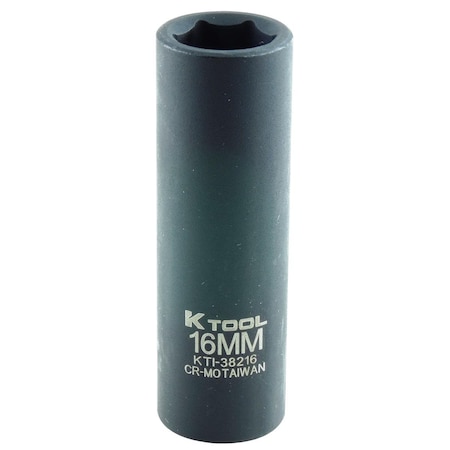 K-Tool International 1/2" Drive Impact Socket black oxide, Deep, 6 pt., 1/2"Drive, 16mm KTI-38216